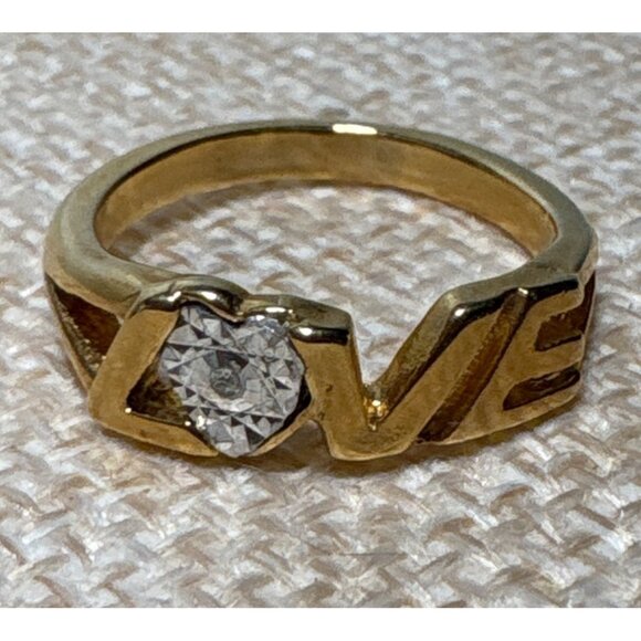 Love Gold Plated Ring With Heart Shaped Crystal Accent Size 6 - Picture 1 of 6